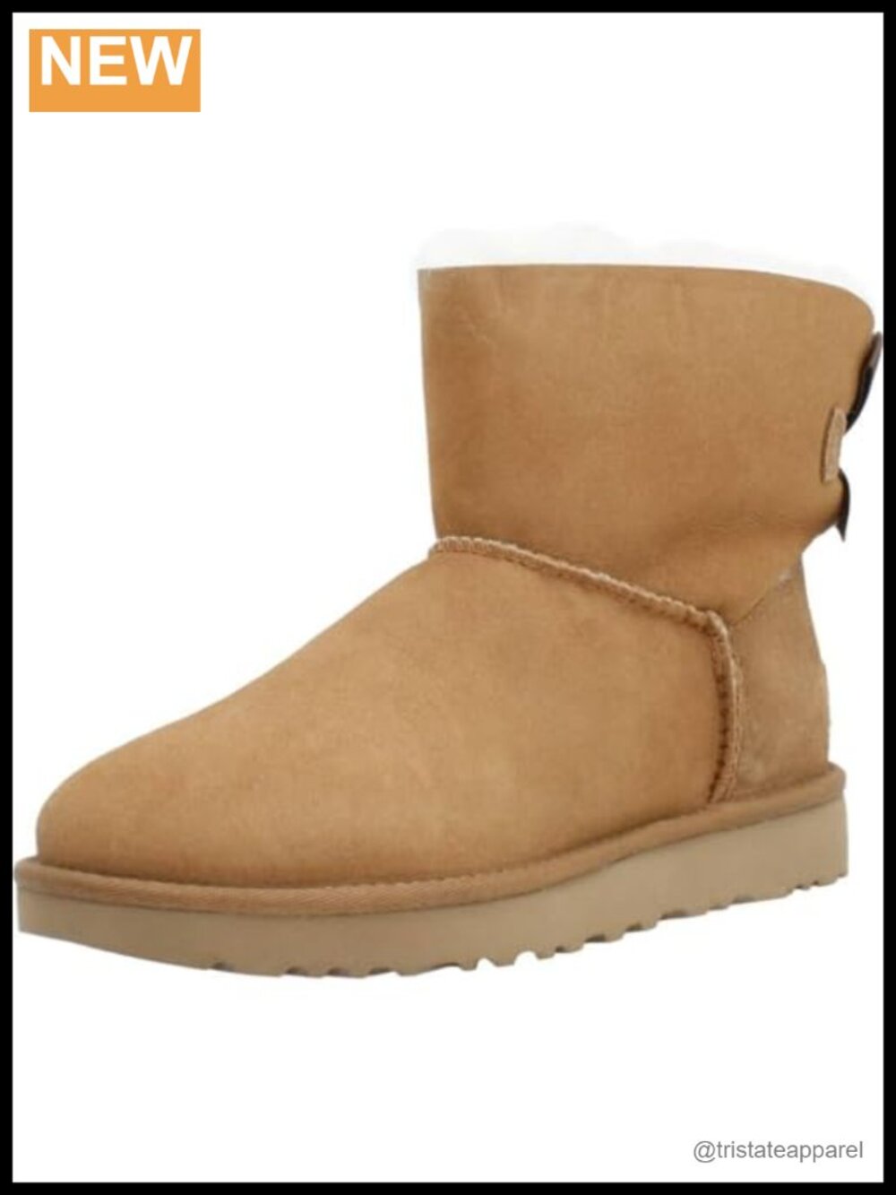 Shearling Sheepskin Ankle Boots with Bow, Pull-On Ankle-High Boots